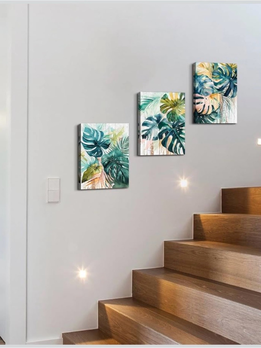 🆕 set of 3 12in x 16in Tropical Monstera Triptych Wall Art - Teal & Coral